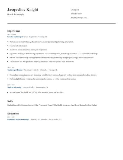 Genetic Technologist Resume