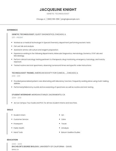 Genetic Technologist Resume