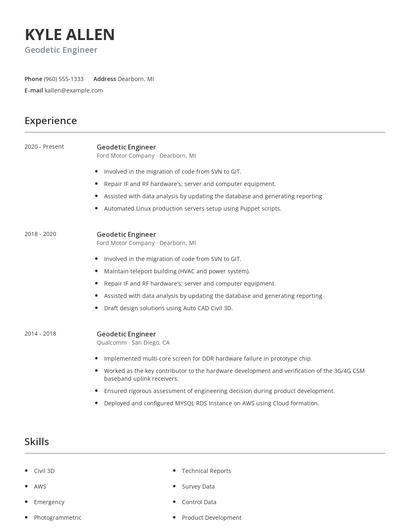 Geodetic Engineer Resume