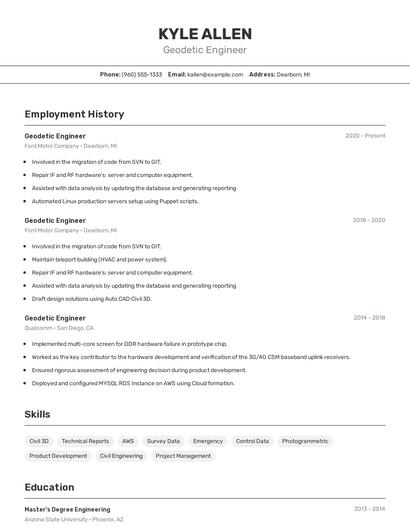 Geodetic Engineer Resume