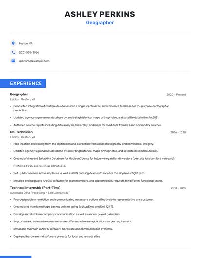 Geographer Resume