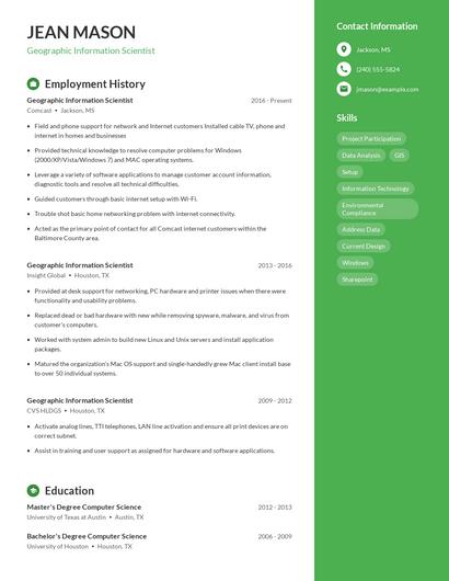 Geographic Information Scientist Resume