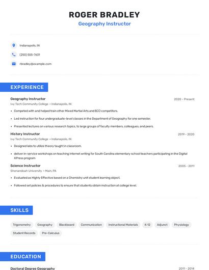 Geography Instructor Resume