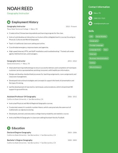 Geography Instructor Resume