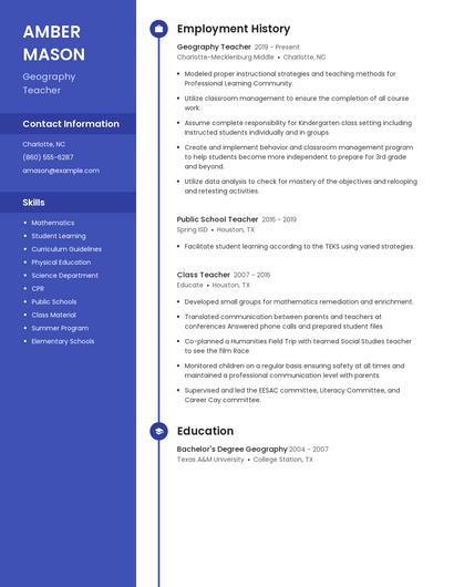 Geography Teacher Resume