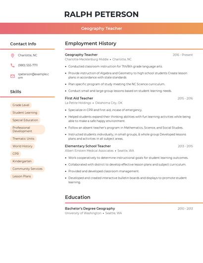 Geography Teacher Resume