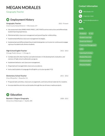 Geography Teacher Resume