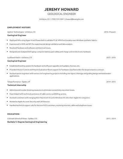 Geological Engineer Resume