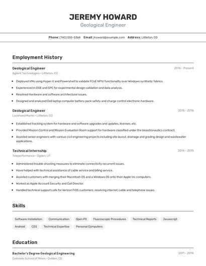 Geological Engineer Resume