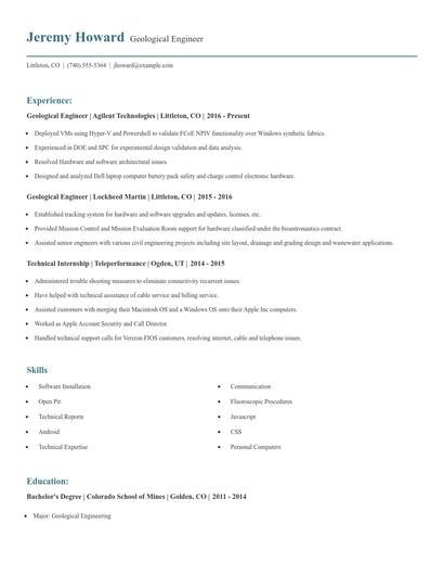 Geological Engineer Resume