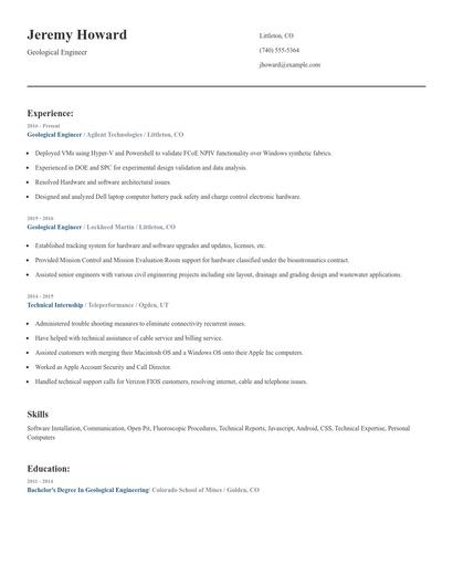 Geological Engineer Resume