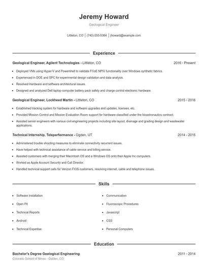 Geological Engineer Resume