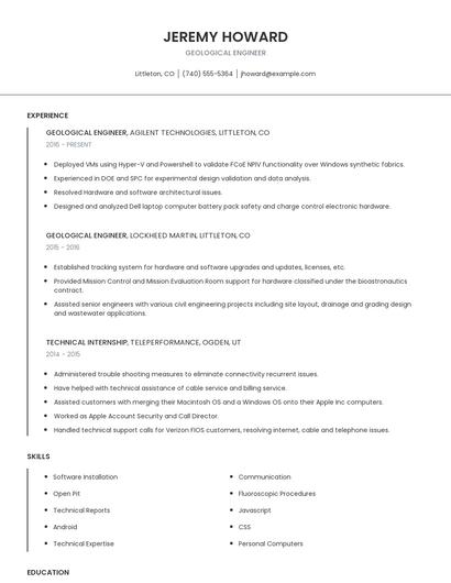 Geological Engineer Resume