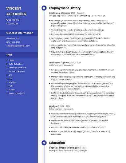 Geological Manager Resume