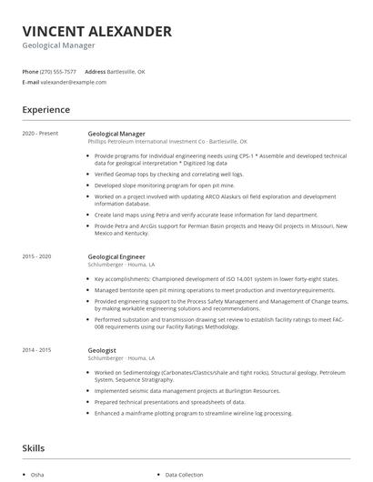 Geological Manager Resume
