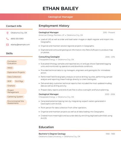 Geological Manager Resume