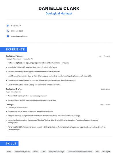 Geological Manager Resume