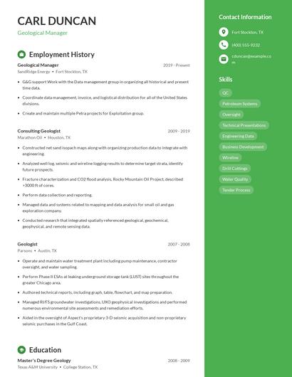 Geological Manager Resume