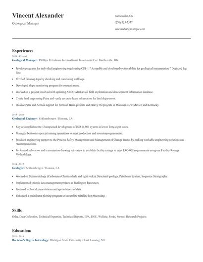 Geological Manager Resume