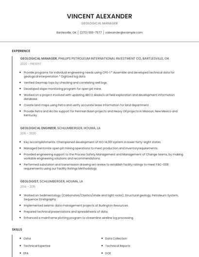 Geological Manager Resume