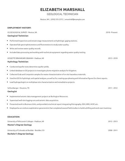 Geological Technician Resume