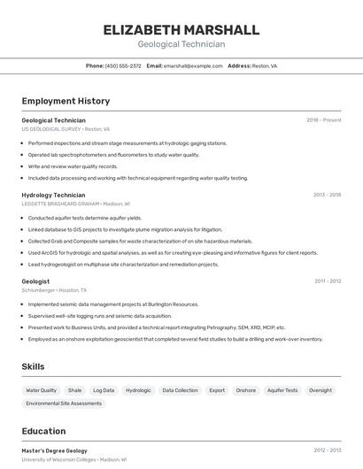 Geological Technician Resume