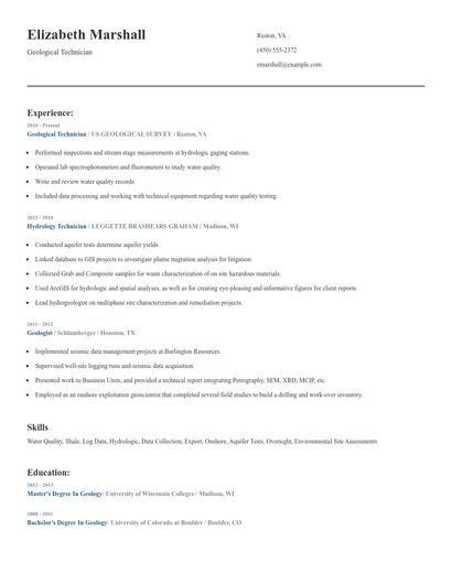 Geological Technician Resume