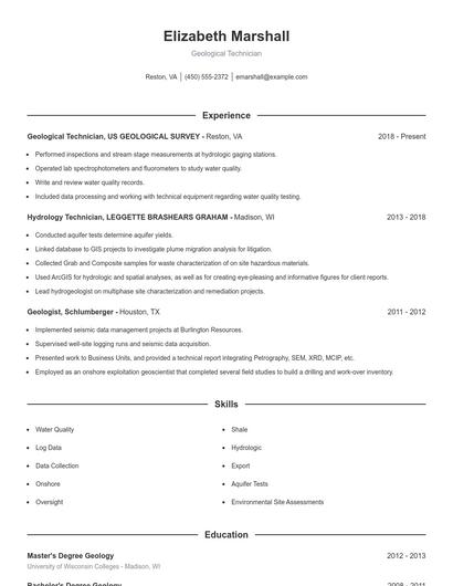 Geological Technician Resume