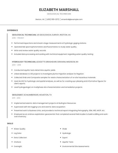 Geological Technician Resume