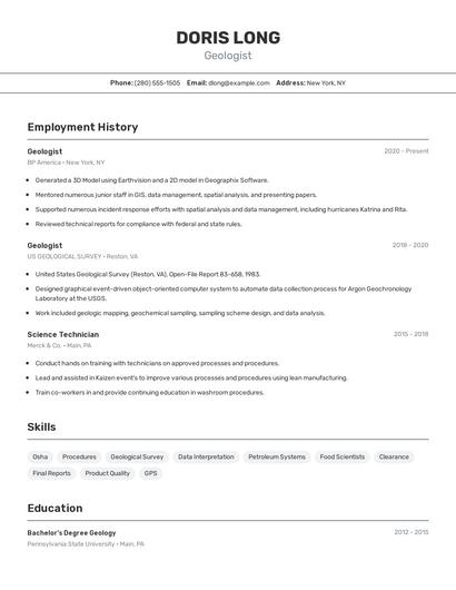 Geologist Resume