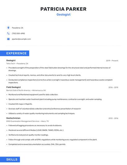 Geologist Resume