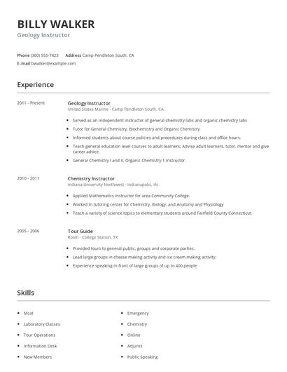 Geology Instructor Resume