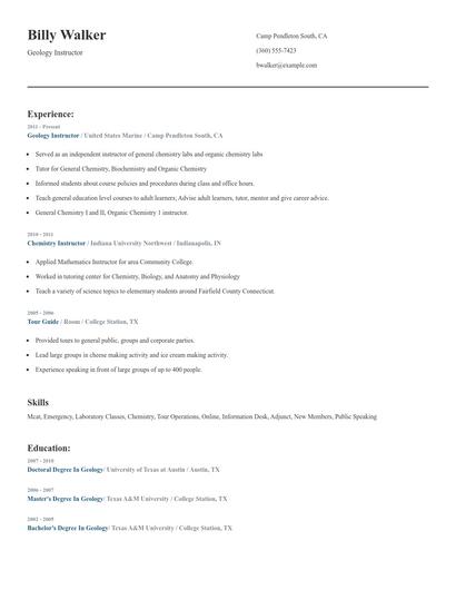 Geology Instructor Resume