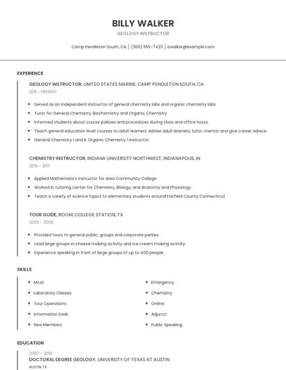 Geology Instructor Resume
