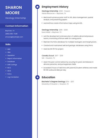 Geology Internship Resume