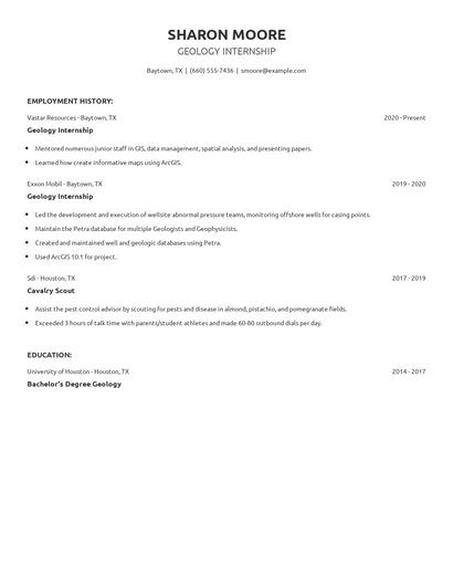 Geology Internship Resume