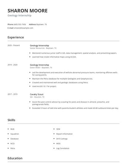 Geology Internship Resume