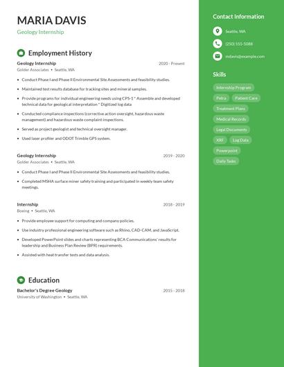 Geology Internship Resume