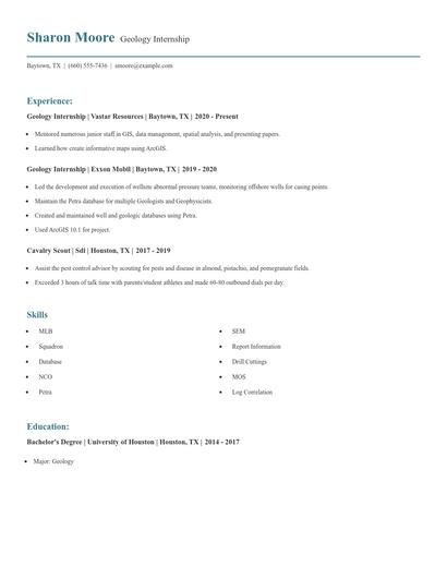 Geology Internship Resume