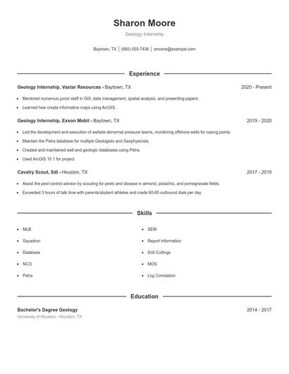 Geology Internship Resume