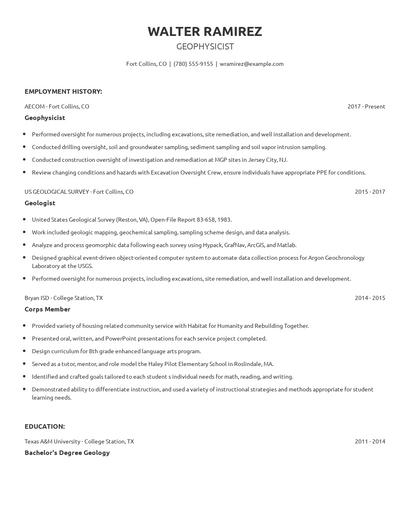 Geophysicist Resume