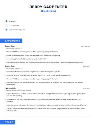 Geophysicist Resume