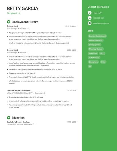 Geophysicist Resume