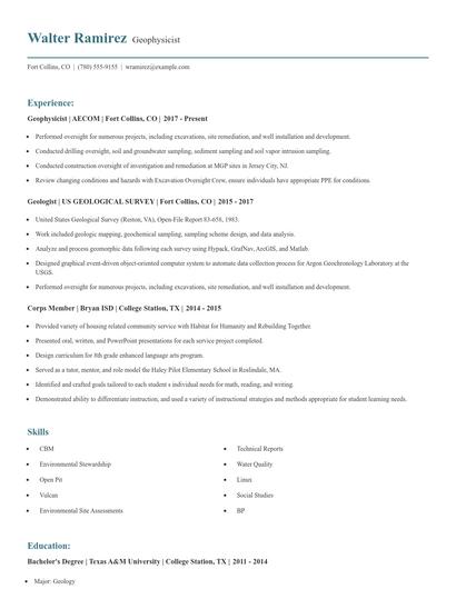 Geophysicist Resume