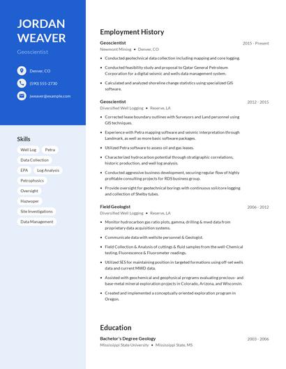 Geoscientist Resume