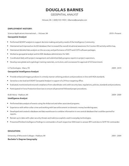 Geospatial Analyst Resume