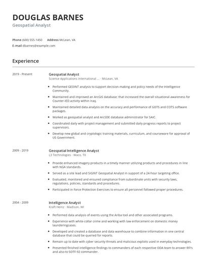 Geospatial Analyst Resume