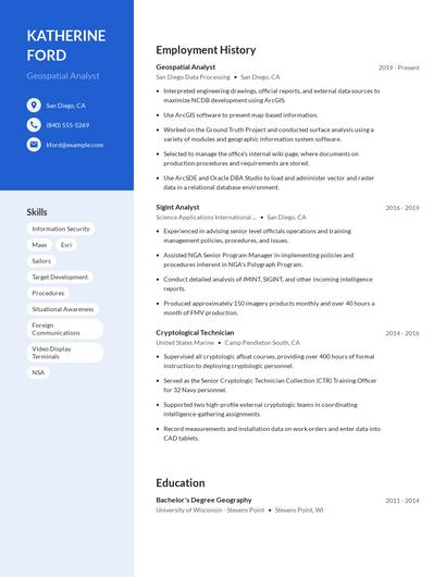 Geospatial Analyst Resume