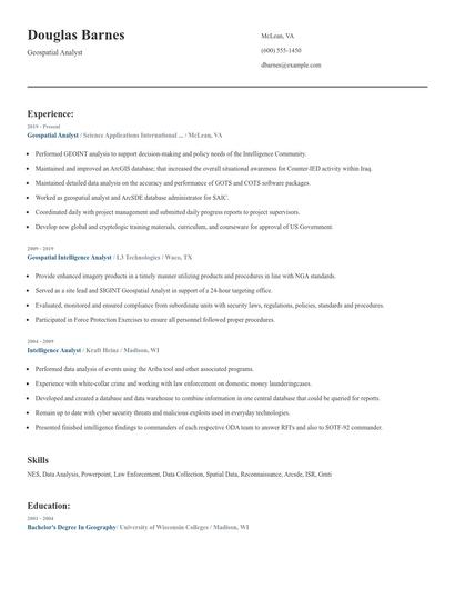 Geospatial Analyst Resume