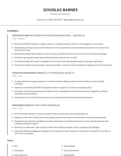 Geospatial Analyst Resume